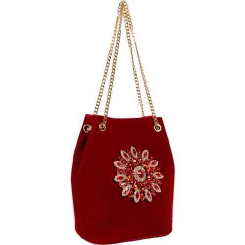 Classic Metal Chain Shoulder Bags Women Rhinestone Printing Bucket Bags 2019 New Luxury Design Female Handbags