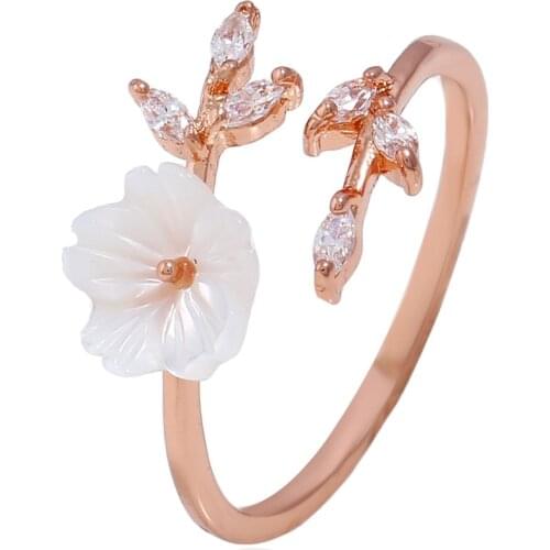 Rose Gold Ring Temperament Shell and Flower Rings Adjustable Women Ladies Girls Jewelry for Valentine Christmas ThanksgivingGift