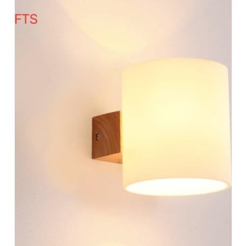 Nordic creative wall lamp bedside lamp wooden light led solid wood room bedroom Chinese simple cylindrical lamp wholesale