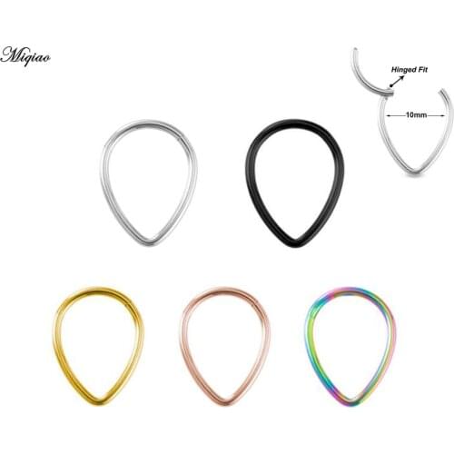 Miqiao 1 Pcs/lot Stainless Steel Water Drop Closed Ring Hinge Nasal Septum Ear Bone Piercing Jewelry 16G