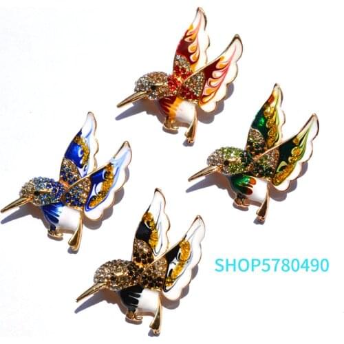 Fashion Jewelry Humming Bird Rhinestone Brooches for Women Elegant Enameled Breast Pin Ladies Gifts Party Dress Coat Decoration