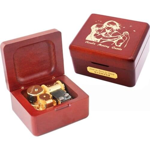Howls Moving Castle Music Box Carved Wood Musical Box Wind Up Gold Mechanism Mucial Gift for Christmas,Birthday,Valentines Day