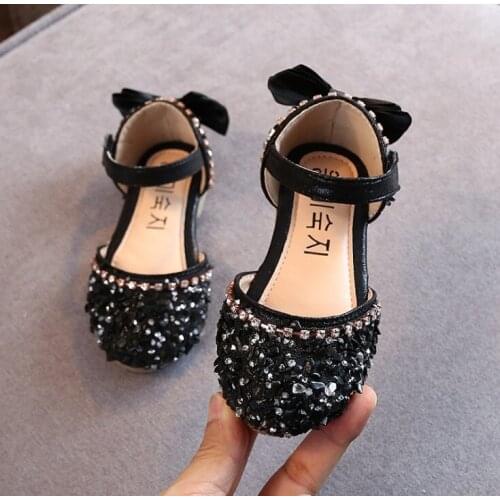 New Children Princess Shoes Baby Girls Flat Bling Leather Sandals Fashion Sequin Soft Kids Dance Party Sparkly Shoes