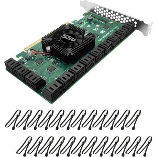 Chia Mining Riser PCIE SATA Card 24 Port with Cable 6Gbps SATA 3.0 Controller PCI Express Expansion Card Support SATA 3.0 Device