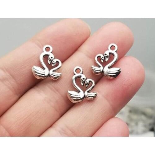 40pcs/lot--15x12mm, Antique silver plated swan charms,DIY supplies, Jewelry accessories