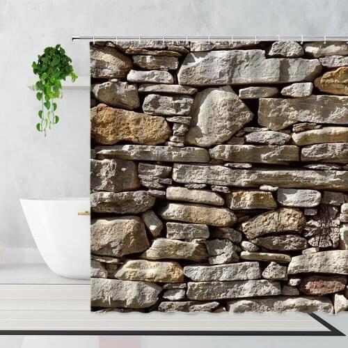 Retro Brick Pattern Shower Curtain Cobblestone Nostalgia Wall Printing Home Decor Background Waterproof Bath Curtains With Hooks