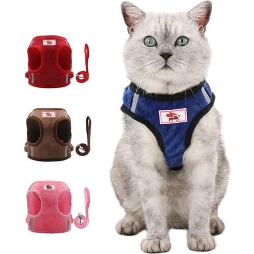 MC Star Pet Chest Harness Vest Type Traction Rope Breathable Corduroy Puppy Chest Strap Mesh Harness Reflective Dog Rope Leash