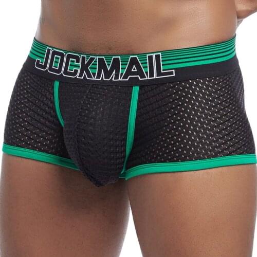 JOCKMAIL New Men Sexy Underwear Boxer Breathable Mesh Boxer Shorts Men Male Underpants Cueca Gay Penis Man Panties Mens Trunks