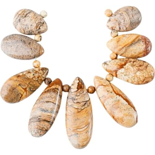TUMBEELLUWA Natural Picture Stone Loose Beads For Making Necklace Teardrop Shields Stone Jewelry Accessories