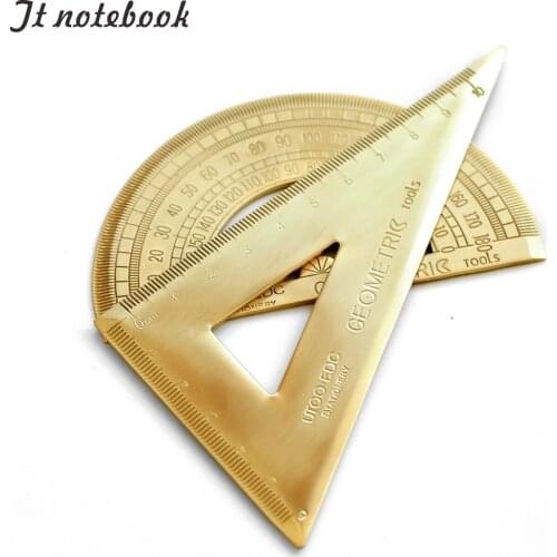 Vintage Brass Ruler Triangle Ruler Protractor School Kids Gift Set Measure Tools, 12cm 15cm Ruler Kawaii Stationery Accessories