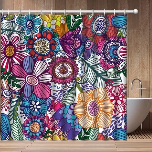 Fantasy Flower Scenery Colorful 3D Print Shower Curtain Bathroom Set With Waterproof Hook Bath Curtains Cartoon Kids African Fun
