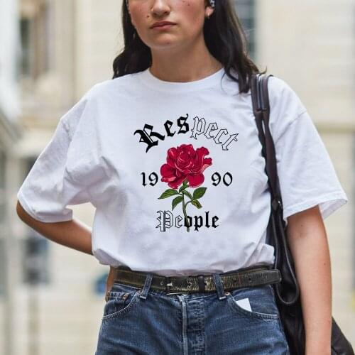 90S Feminist t-shirt Vintage Floral Print Summer Style tshirt Women Top&Tees harajuku White Shirt Woman Clothes Plus Size