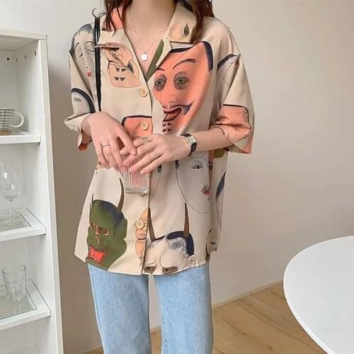 Zadily 2021 Summer Women Personality Shirt Tie Dye Turn-down Collar Casual Shirt Short Sleeve Loose Fashion Blouse
