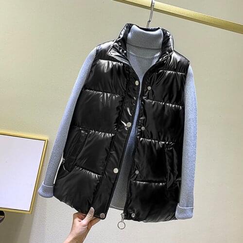 Women 2021 Warm vest winter autumn waistcoat Glossy bright new Korean down vest sleeveless jacket 3XL, 4XL black blueplus size
