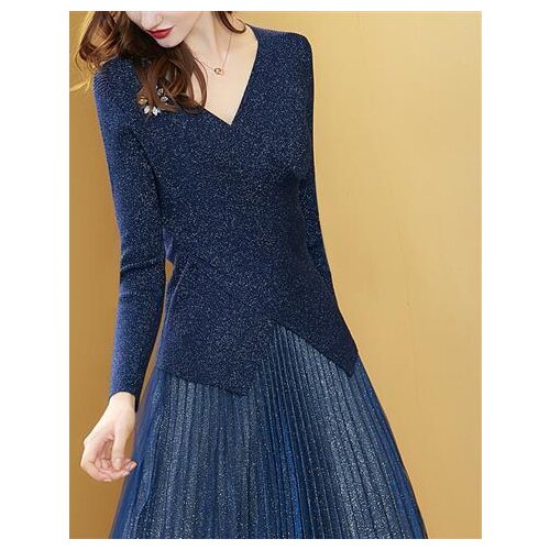 Suit Womens New Knitwear Two-Piece Dress Bright Silk V-neck Imitation Sweater Womens Dresses Vestido De Mujer Femme Robe