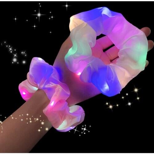 1pc LED Luminous Girls Hair Rope Ponytail Holder Headwear Elastic Hair Bands Solid Color Hair Accessories 2021 New Arrival