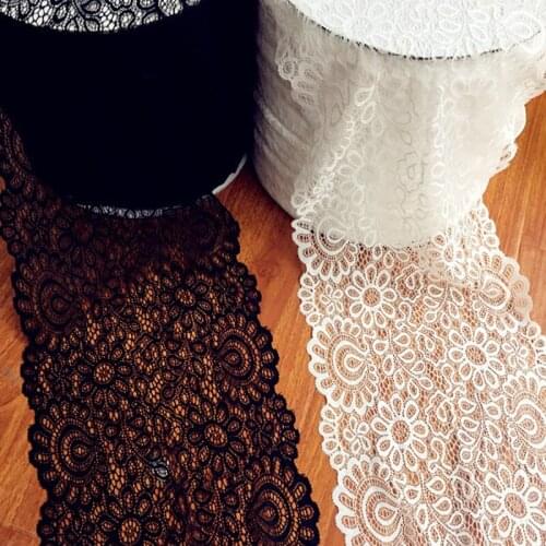 1 Yard 22CM(8.66") Wide Stretch Lace Ribbon White Black Elastic Lace Trimmings for Sewing African Lace Fabric DIY