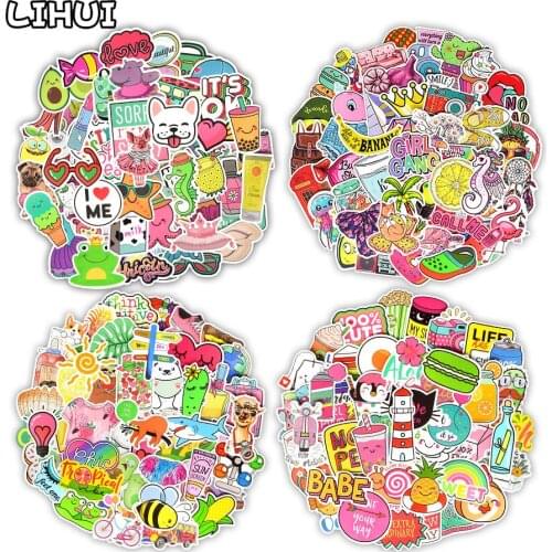 100 PCS Kawaii Vsco Stickers Girls Trendy Waterproof Sticker for Laptop Suitcase Guitar Skateboard Fridge Car Decals Kids Toys