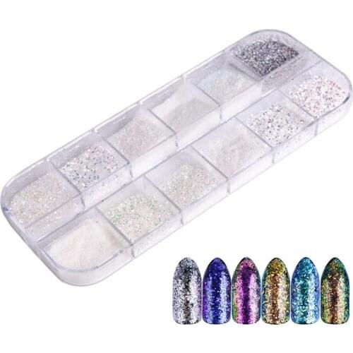 12 Grid Hot Colorful Nail Powder Sugar Fine Manicure Decoration Glitter 3D DIY Ultra-thin Nail Art Sequins