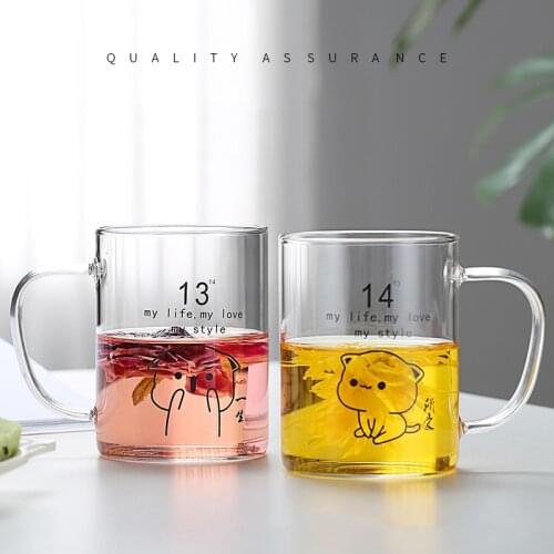 300ML 2pcs Cute Couple Glass Modern Simple Milk Mug with Handle Single Layer Coffee Cup Household Cola Juice Cup
