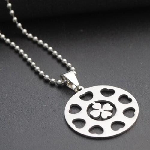 5 stainless steel lucky love heart four-leaf clover petal flower grass plant amulet round multiple lovers necklace jewelry