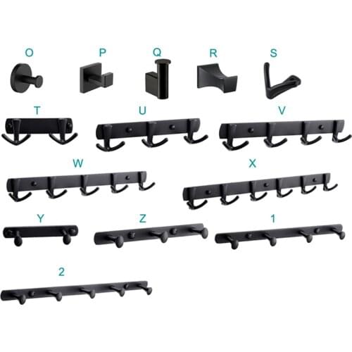 Bathroom Accessories Hardware Kitchen Matt Black Robe Hook Cloth Hanger One 1/2/3/4/5/9 Towel Hook
