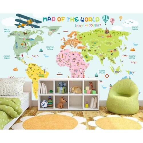 CJSIR Custom Large Mural Green Wallpaper Cartoon World Map Tv Bedroom Backdrop Papel De Parede Para Quarto Wall Papers Decor