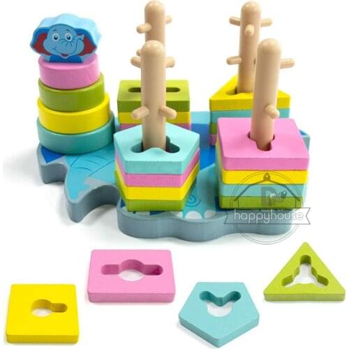 Wooden Sorting Stacking Toys Montessori Educational Wooden Toys for Kids Geometric Shapes Wooden Puzzles Stacking Toys Blocks