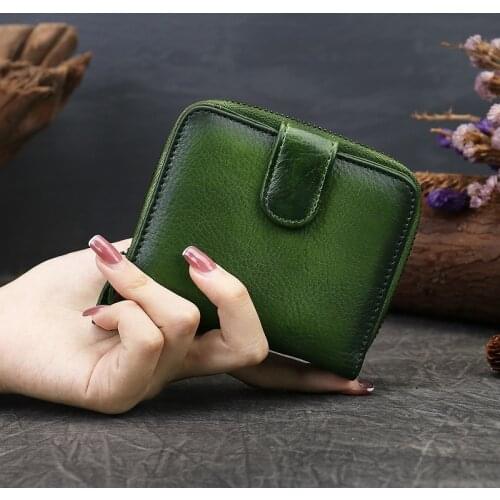 Credit ID Card Holder Purse Case Women Genuine Leather Wallets Blue/Green Business Coin Pocket Ladies Vintage Bank 11 Card Slot
