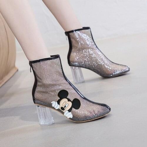 Disney childrens cartoon Mickey Mouse girl adult non-slip soft-soled high-heeled sandals mesh short boots sandals