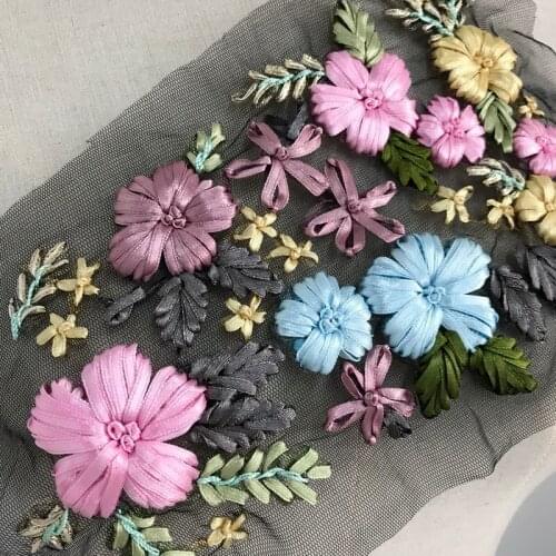 Exquisite 3D lace ribbon embroidery flower patches for clothing applique decoration clothing accessories of skirt backpack pants