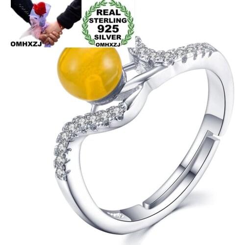 OMHXZJ Wholesale European Fashion Woman Man Party Wedding Gift White Yellow Amber AAA Zircon 925 Sterling Silver Ring RR234
