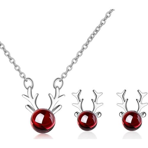 Jewellery Set Garnet Antlers Earrings Necklaces For women 925 Sterling Silver Crystal Fashion Elegant Party Girl Gift