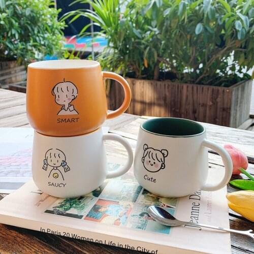 Creative cute ceramic mug ins wind girl heart large capacity water cup simple trend personality couple cup TE15