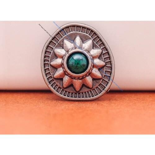 Lot 10X 19*18mm Vintage Silver Green Bead Cute Sun Flower Conchos for DIY Leathercraft Wallet Purse Leather Bag Belt Decor