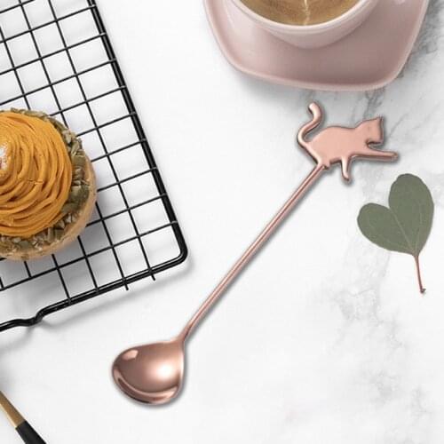 Spoon 304 Stainless Steel Tableware Bright Silver/Titanium Gold/Rose/Cool Black/Colorful Cat Stirring Spoon Kitchen Tableware