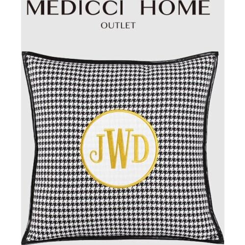 Medicci Home Accent Houndstooth Cushion Cover Fashion Design Embroidered Modern Upholstery Sofa Pillow Case With Leather Piping