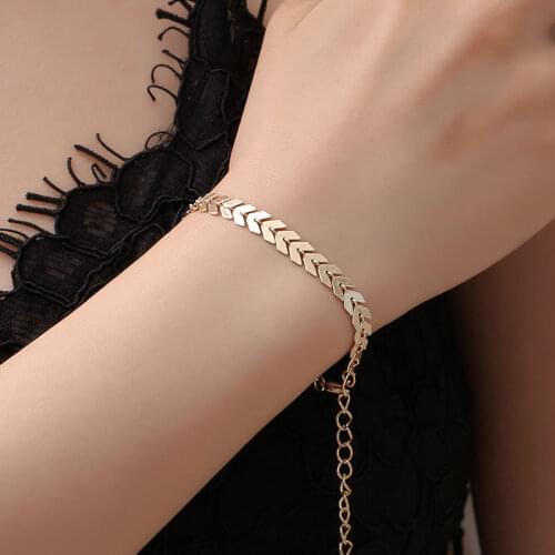 Fashion Couples Gold Color Arrow Sequins Charm Bracelets Bangle For Women Men Lovers Link Chain Unisex Jewelry Party Gift