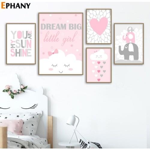 Cartoon Cloud Pink Heart Wall Art Canvas Poster Nursery Room Quotes Print Nordic Painting Picture Kids Living Room Decoration