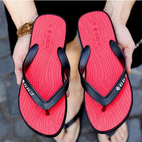 Beach Shoes For Men Flip Flops Summer Fashion Lovers Casual Slippers Red Clip Toe Sandals Wear-Resistant Non-Slip