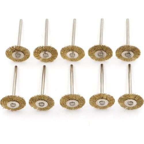 10Pcs Rotary Tool Brass Wheel Wire Brush Set - Fits ,1/8" Shank ,Clean, Polish, Prep 22mm