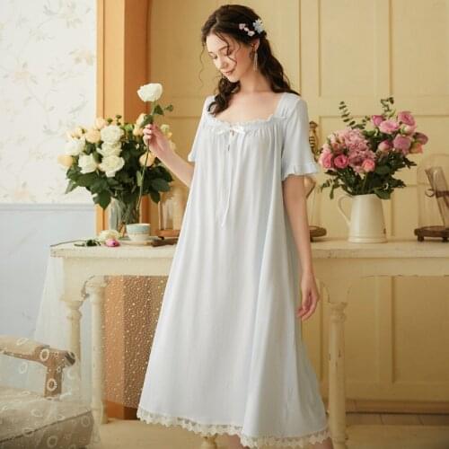 Pure Cotton Victorian Night Dress Women Princess Sleepwear Vintage Kawaii Nightgowns Lace Up Long Peignoirs Shirt Home Nightwear