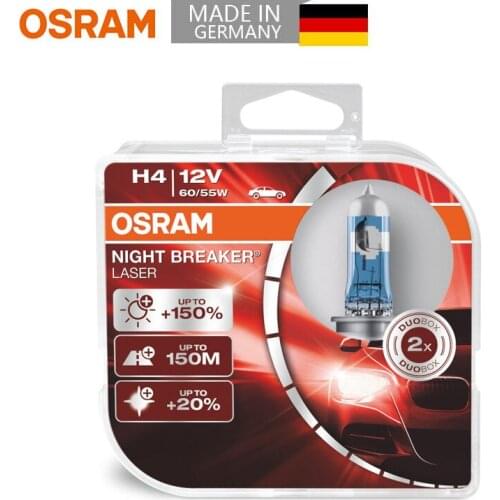 OSRAM H4 9003 12V 60/55W New Night Breaker Laser Next Generation Car Halogen Headlight Hi/lo Beam +150 Brightness 64193NL(2 Pcs)