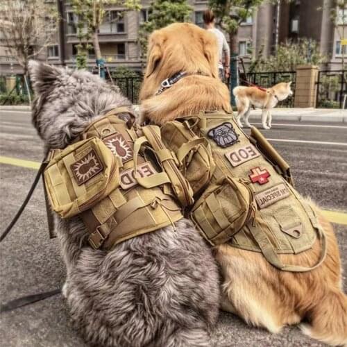 New Tactical Service Dog Vest Training Hunting Molle Nylon Water-resistant Military Patrol Adjustable Dog Harness Handle Hunting