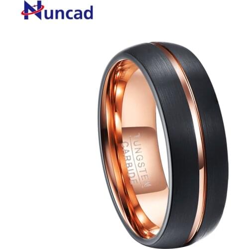 Nuncad T041R 8mm Tungsten Carbide Rings New Cool Charming Rose Gold Color Mens Fashion Jewelry Wedding Band Tungsten Steel Ring