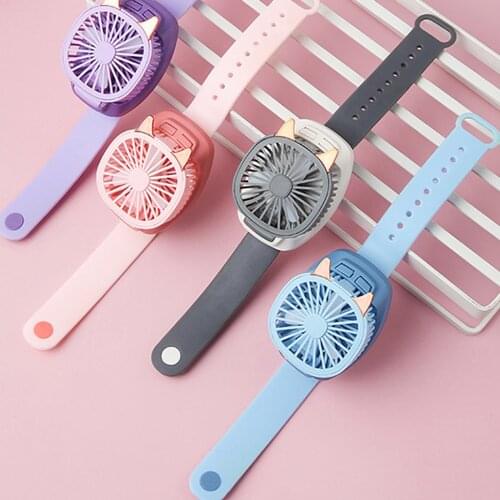 Cooling Watch Fan USB Rechargeable Watch Fan Adjustable Portable Air Cooler with Colorful Light for Travel Outdoor