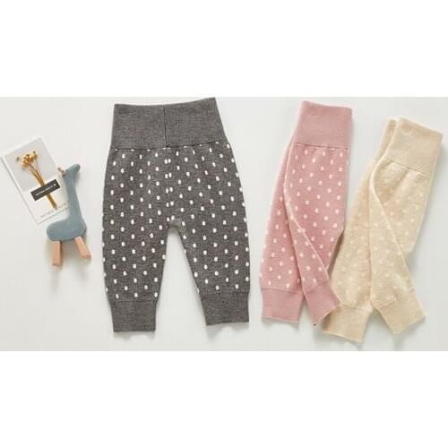 Autumn Infant Baby Boy Girl Knitted Wool Pants Dot High Waist Leggings Cotton Striped Trousers Spring Toddler Baby Costume