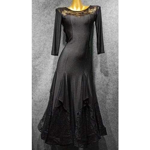 Ballroom dress women standard waltz dress smooth dress lace standard ballroom dress black T016B