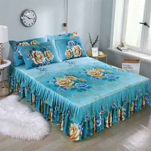 1Pcs Bed Skirt Floral Bedding Non-slip Fitted Bed Sheets Bedspread Mattress Bedclothes Single Double Queen King Size Bed Cover