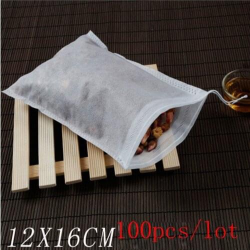 100Pcs/Lot Non-woven fabric Empty Tea Bags With String Heal Seal Filter Paper for Herb Loose Tea 12*16cm